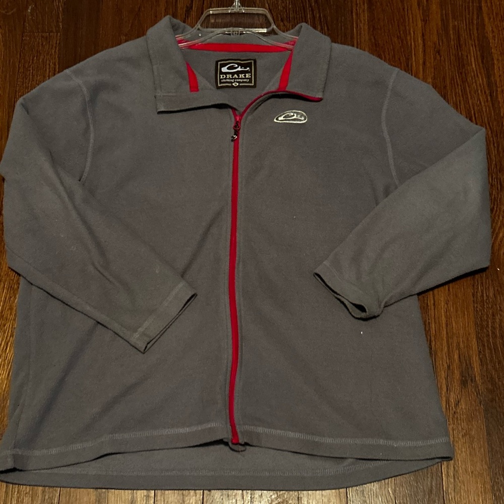 Drake Zip Up Fleece Gray Red Sweater Jacket Youth Boy's Sz 16